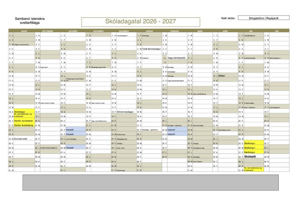 Skóladagatala 2026 2027